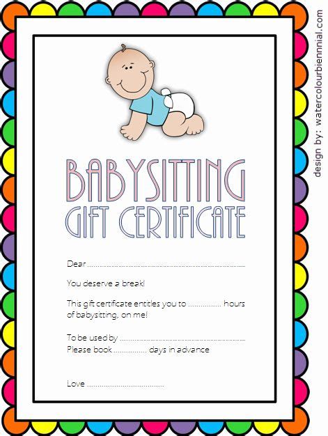 Infant care & babysitting business card & letterhead. Babysitting Gift Certificate Template Lovely Babysitting ...