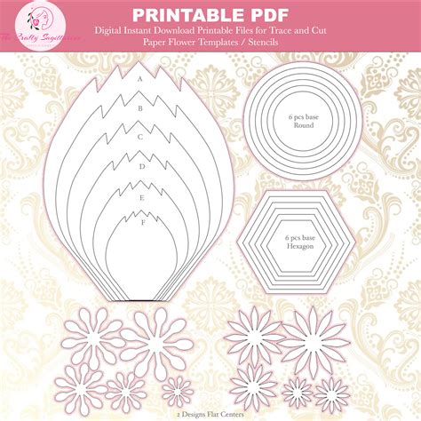 Petal 46 Pdf Printable Trace And Cut Files Giant Paper Flower Template
