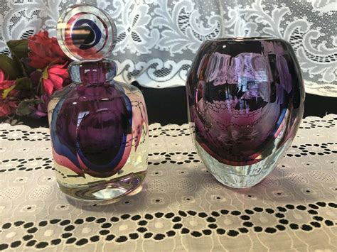 5th Fifth Avenue Crystal Aura Purple And Cobalt Vase And Perfume