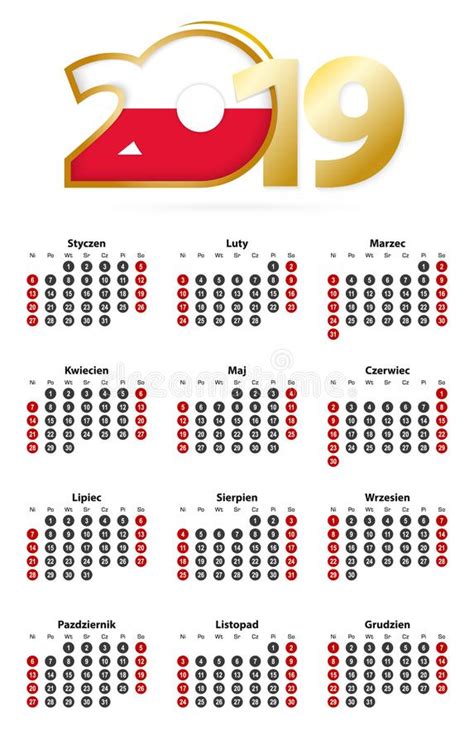 Polsk Kalender För 2018 2019 Och 2020 Scheduler Dagordning Eller