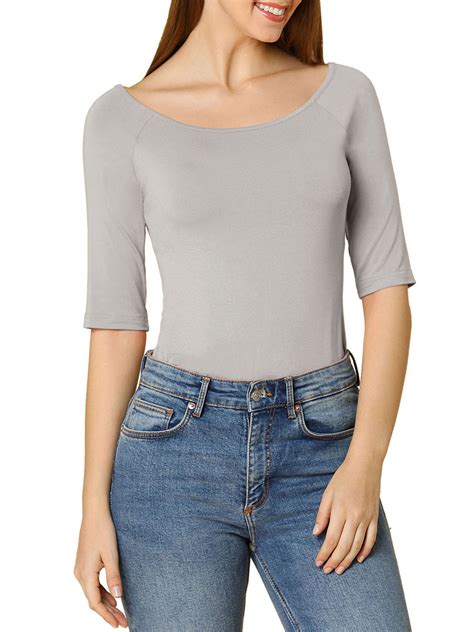 Unique Bargains Unique Bargains Women S Slim Fit Pullover Half Sleeves Scoop Neck T Shirt