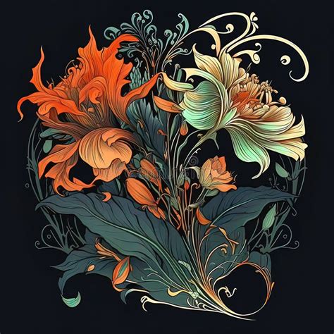 Beautiful Art Nouveau Flower Stock Illustration Illustration Of Style