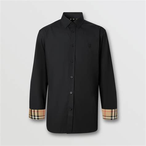 Slim Fit Monogram Motif Stretch Cotton Poplin Shirt In Black Burberry
