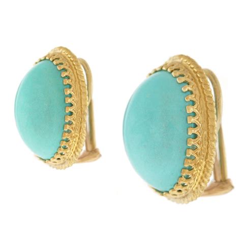 Cellino Persian Turquoise Set Gold Earrings For Sale At 1stdibs