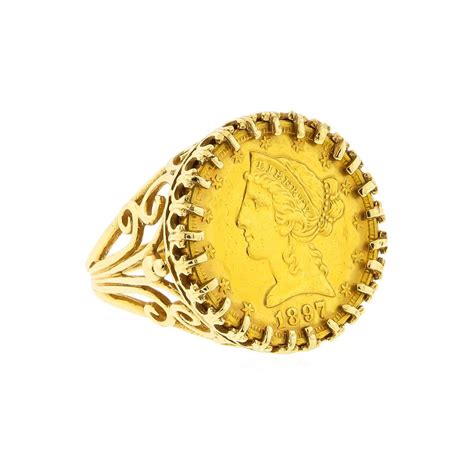 1897 5 Liberty Head Gold Coin In 14k Gold Ring