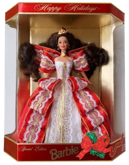 1997 Happy Holidays Barbie Doll Brunette “10th Anniversary Gold Insert” Special Edition “rare
