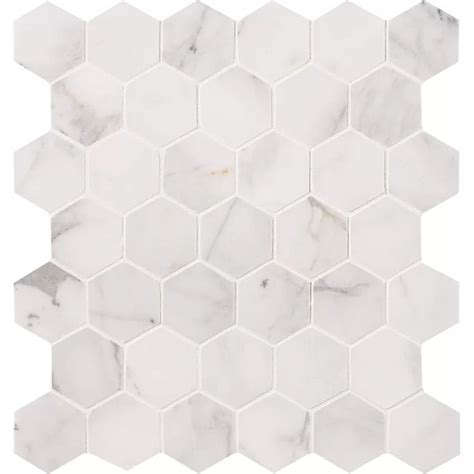 Calacatta Cressa Hex Honed 2 X 2 Marble Mosaic Tile In 2020 Hexagon