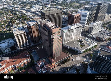 Aerial View Of Buildings Along Wilshire Blvd Near Westwood In Los