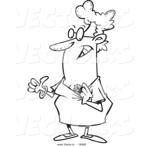 Vector Of A Cartoon Granny Showing Her Rose Tattoo Outlined Coloring