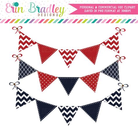 Red White And Blue Bunting Clipart Clip Art Banner Flags Etsy