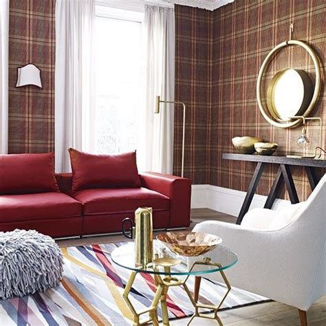 Living Room With Tartan Wallpaper Decorating Uk