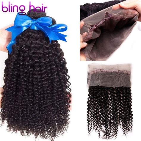 Bling Hair Brazilian Kinky Curly Hair Bundles With Closure 360 Lace