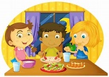 Vectores de stock de Una niña cenando, ilustraciones de ...
