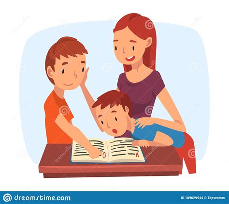 Mother Teaching Her Sons Parent Helping Sons With Homework And