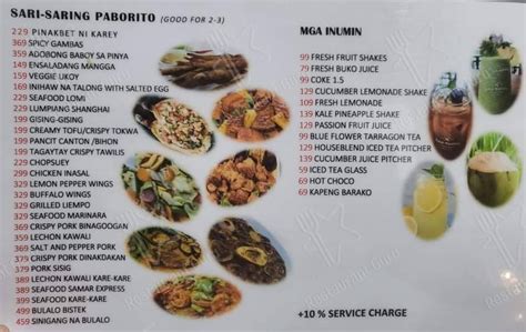 Menu At Ka Rey Seafood Sa Kubo Restaurant Tagaytay