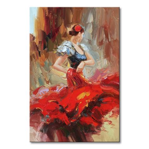 Hand Painted Spanish Flamenco Dancer Oil Painting On