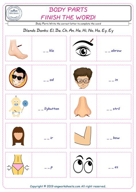 Practise parts of the body words with this song about a magic spell. Body Parts ESL Printable Picture English Dictionary ...