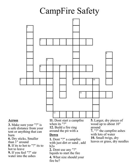 Campfire Safety Crossword Wordmint