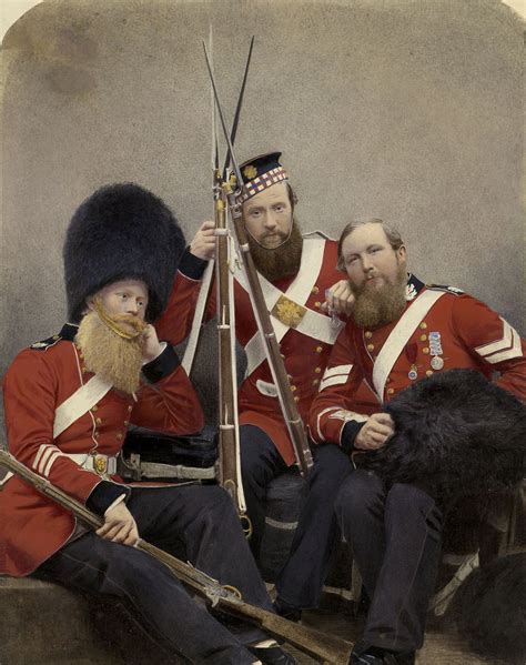 Hand Coloured Photograph Of Three Soldiers Of The Scots Fusiliers