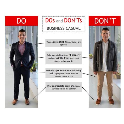 above is a chart that goes into detail about the do s and dont s of business casual clothing