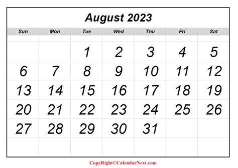 Blank August 2023 Calendar Printable With Holidays And Notes