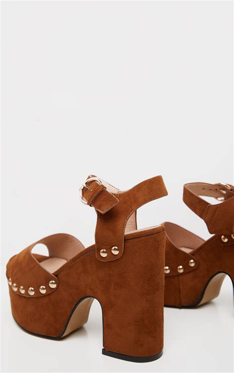Tan Studded Platform Sandal Shoes Prettylittlething Usa