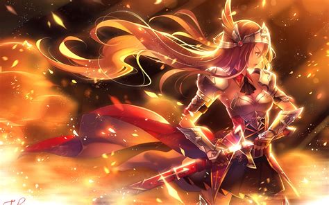 Wallpaper Anime Girl Golden Warrior Sword Weapons Armor 1920x1200 Hd Picture Image