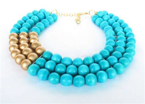 Colorblock Turquoise Gold Beaded Necklace By Wildflowersandgrace