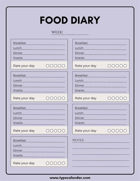 Free Printable Food Diary Templates Word Excel Pdf