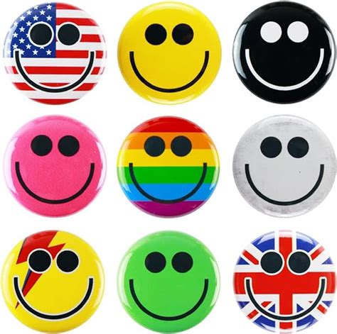 Set Of 9 Mixed Smiley Face Button Badges 25mm1inch25cm Made In