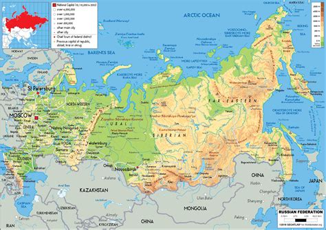 Large Size Physical Map Of Russia Worldometer