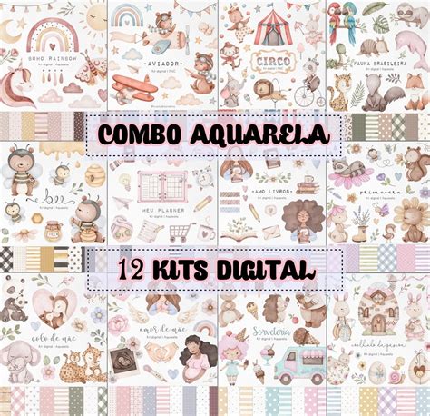 Combo 12 Kits Digital Aquarela Elo7 Produtos Especiais