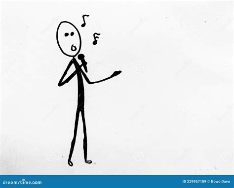 Marker Hand Drawn Illustration Stickman Figure Singing Stock