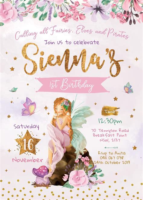 Fairy Birthday Invitation Magical Fairy Floral Fairy Invite Etsy In