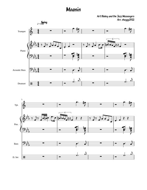 Moanin Sheet Music For Piano Saxophone Alto Solo