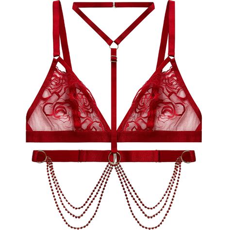 Sexy See Through Lingerie Womens Triangle Circumference Thong Neck Collar Benming Year Red Rose