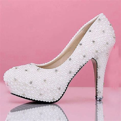 Sparkling Fashion White Imitation Pearl Bridal Dress Shoes Beautiful