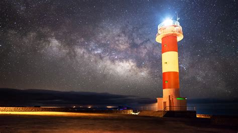 Lighthouse Starry Sky Milky Way Night Shore 4k Starry Sky Milky