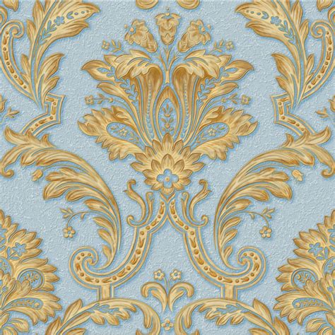 Blue And Gold Damask Wallpaper A2 140p12 Decor City