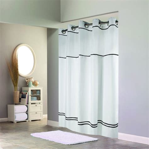 Hookless Hbh40mys0110sl74 White With Black Stripe Escape Shower Curtain