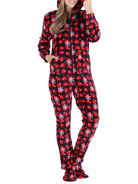 Sleepytimepjs Women S Fleece Hooded Footed Onesie Pajama