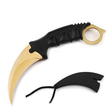 Golden Tactical Combat Karambit Neck Knife Survival Hunting Fixed Blade