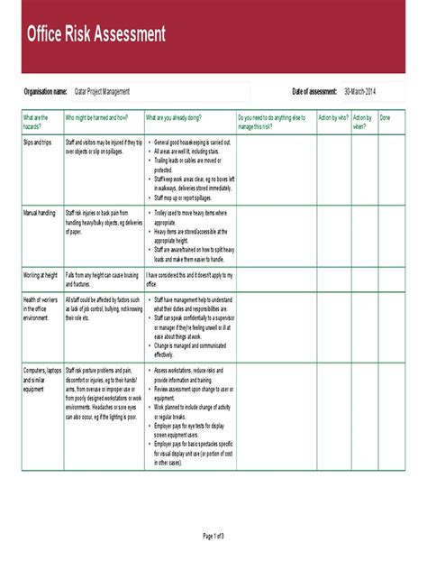 Office Risk Assessment Sample Pdf Burn Risk