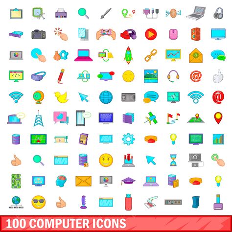 100 Computer Icons Set Cartoon Style Computer Icons Style Icons