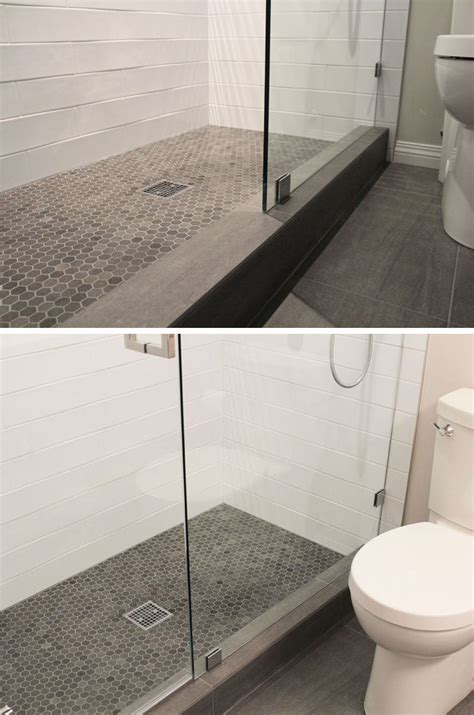 Use your floors while setting your pennies onto mosaic sheets. Bathroom Tile Ideas - Grey Hexagon Tiles