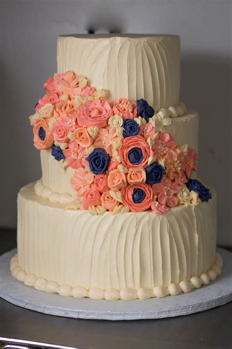 Cream Peach And Navy Wedding Cake Wedding Cake Navy Cake Wedding Cakes