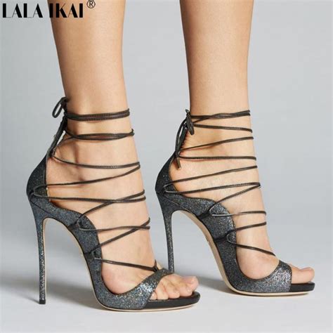Lala Ikai Sandals Gladiator Women Sexy Ankle Strap Thin Heeled Sandals Summer Cross Tied High