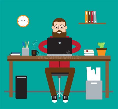 A Man Is Sitting At The Desk Stock Vector Illustration Of Business