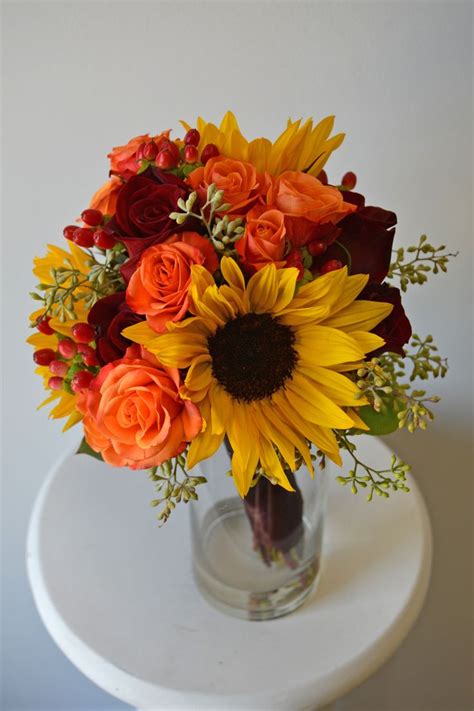 Fall Bouquet With Mini Sunflowers Orange Spray Roses