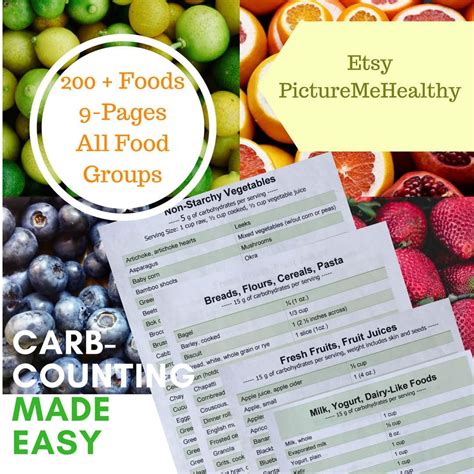 Carb Counting Food Tables For Diabetes And Low Carb Diets Etsy